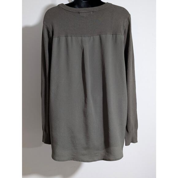 One A Olive Green Lightweight Keyhole Pullover Sweater Flowy Back Panel Medium - Picture 3 of 5